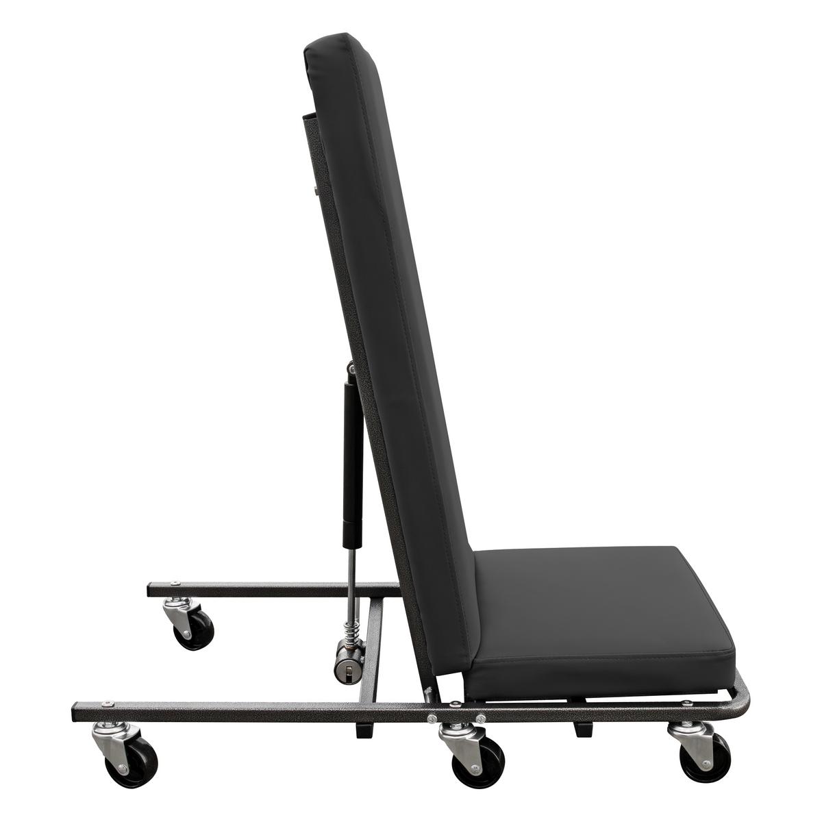 MaxJax pneumatic assist reclining creeper seat with adjustable height and reclining backrest, designed for comfort during automotive work.