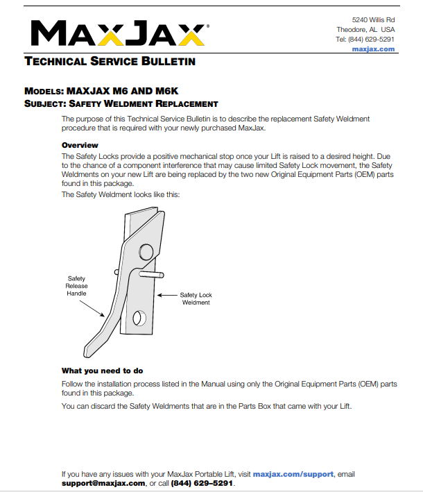 TSB 73 - Safety Weldment Replacement