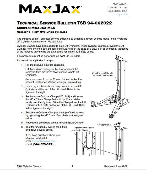 TSB 94 - Lift Cylinder Clamps