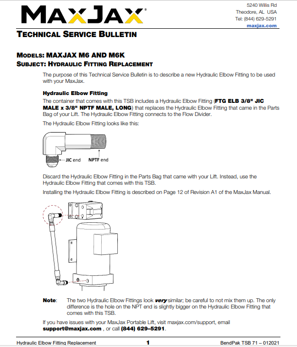 TSB 71 - Hydraulic Fitting Replacement